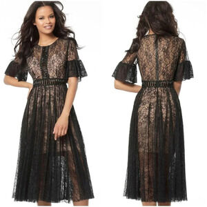 NWT Jovani Black Floral Lace Midi Formal Dress $550